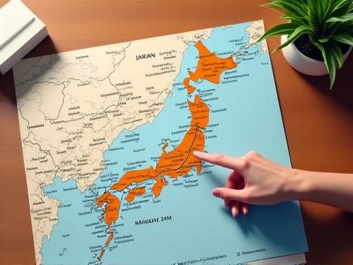 日本の地図上で旅行ルートを計画している様子